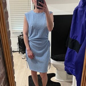 Sleeveless Light Blue Ruched Side Knit Dress